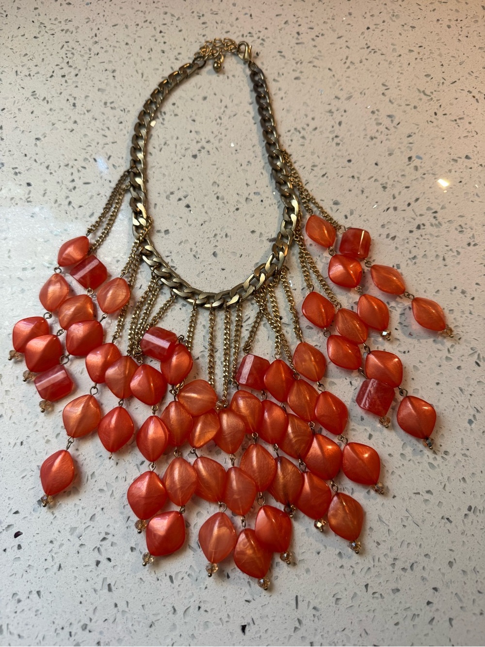 Statement Orange Cascade Fringe Necklace